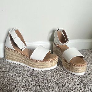 SODA Espadrille Ankle Strap Womens White Flatform Sandals